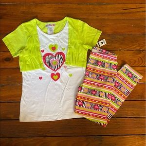 Heart Neon Outfit Matching Shirt & leggings Size 6/6X